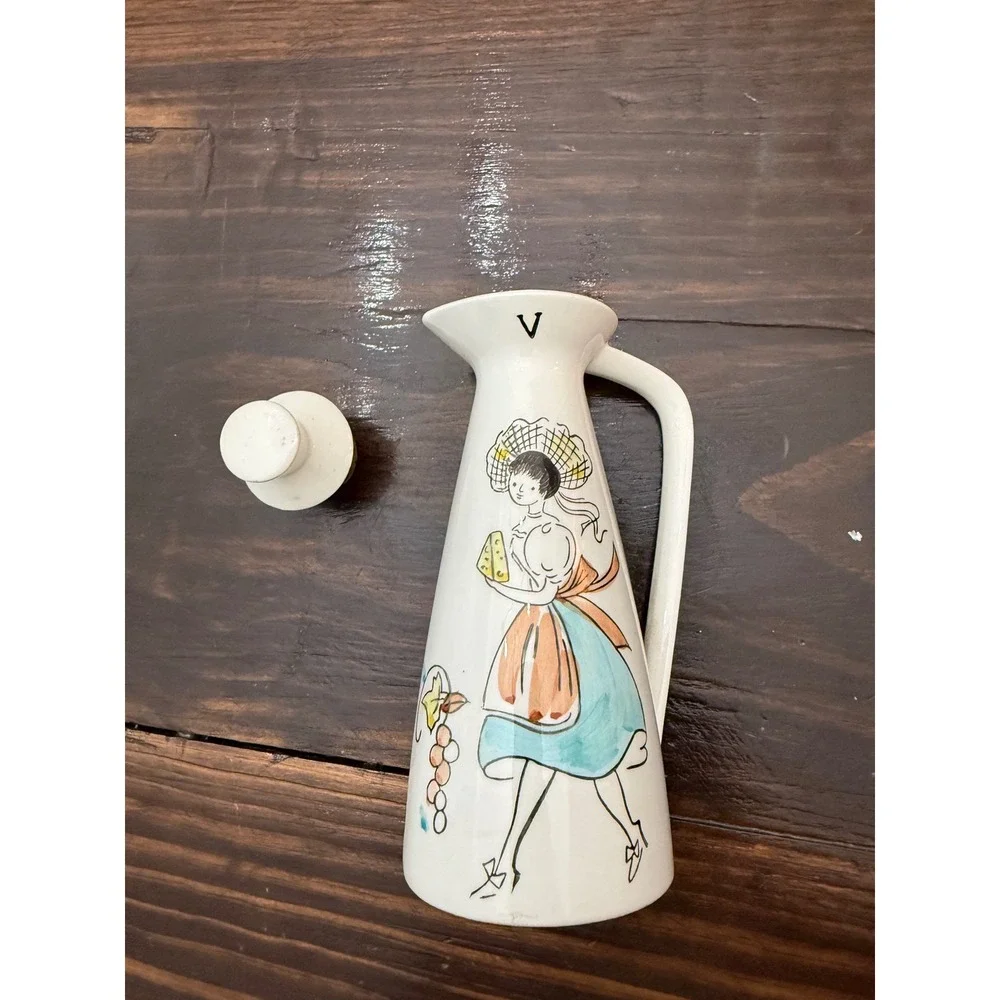 Vintage Ucagco Ceramics Japan Vinegar Cruet Stopper Hand Painted MCM Woman